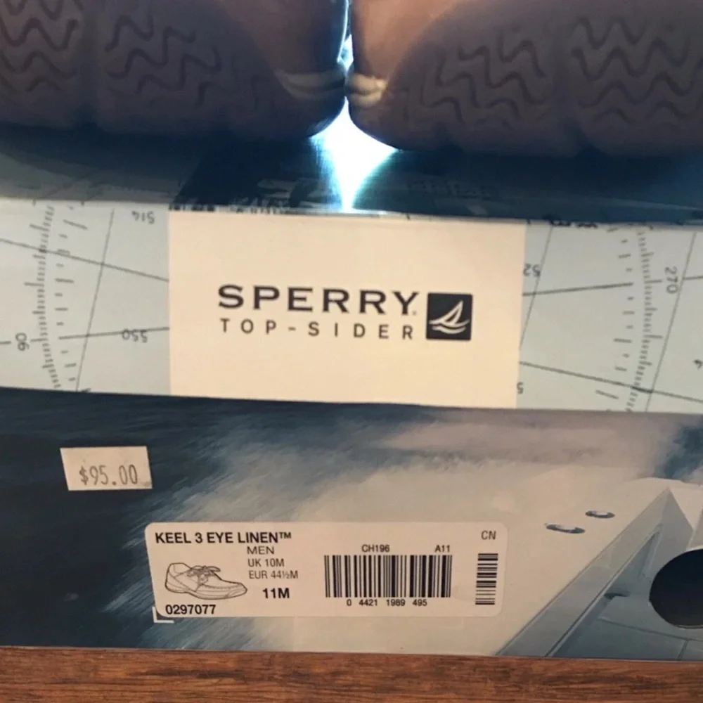 y2k NWT Sperry Top-Sider Keel 3 Eye Linen Leather Loafer Boat‎ Shoes sz 11 Vtg